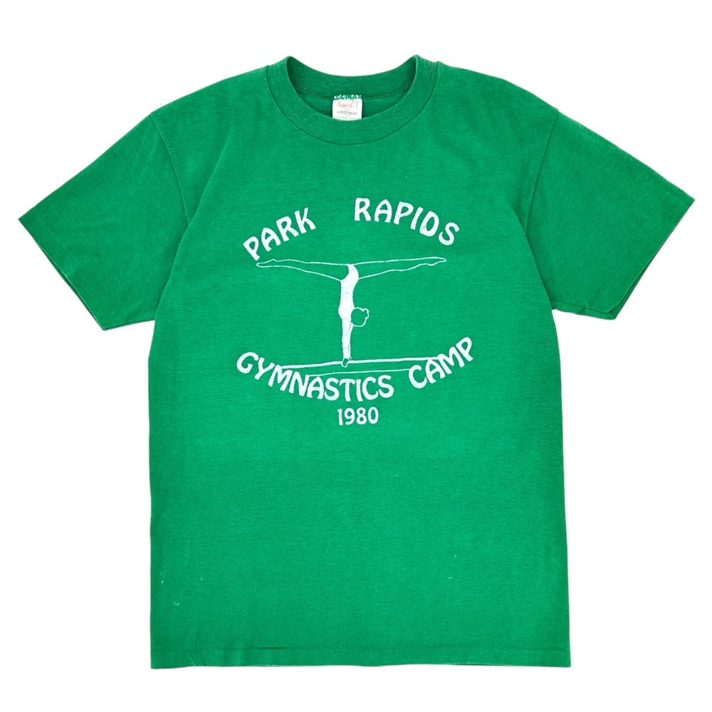 1980 Vintage Single Stitch Made in USA Park Rapids Gymnastics Camp Green T-Shirt